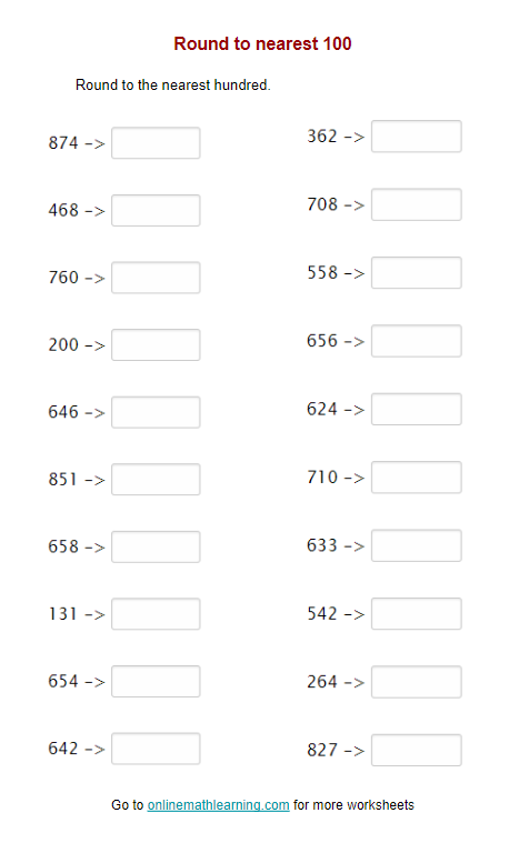 Round to Nearest 100 Worksheet