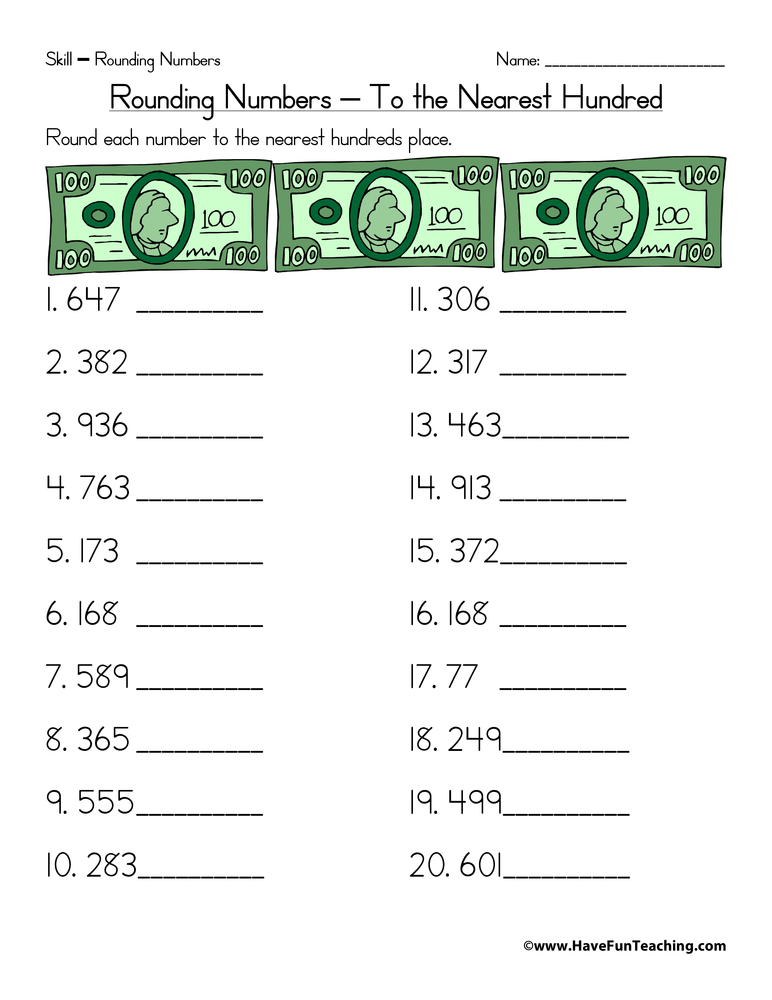 Round To The Nearest Hundred Worksheets