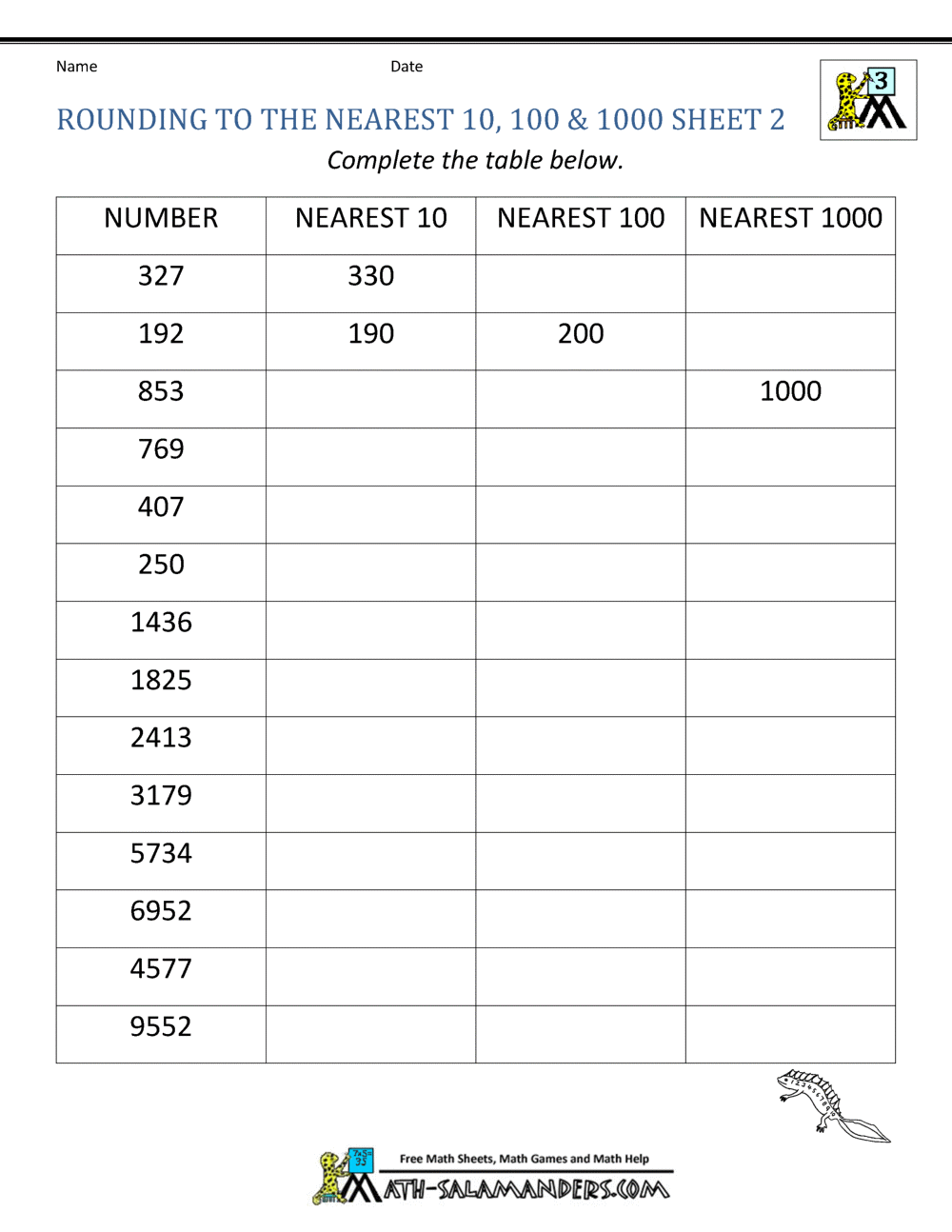 Rounding To 10 And 100 Worksheet